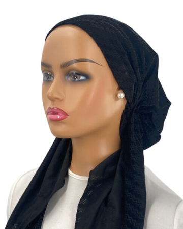 Ahead VT2413-25 Black Chevron Sheen Versatile Style Long Tails Open Back Pre-Tied Bandanna Myselflingerie.com